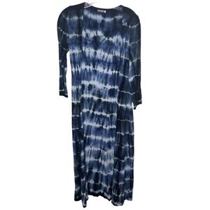 Earthbound Trading Co Tie Dye Maxi Kimono Cardigan Duster Blue‎ White M